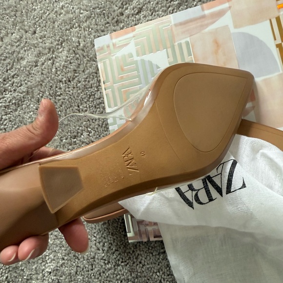 Zara Tan Slingback Heels with Crystal Embellishment size 40 - Picture 7 of 7